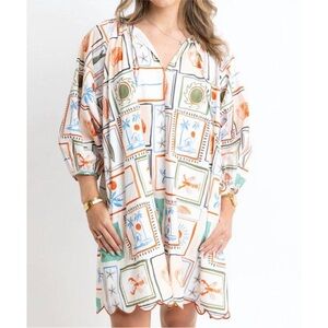 NWT Karlie Capri Coast V Neck Scallop Dress Large